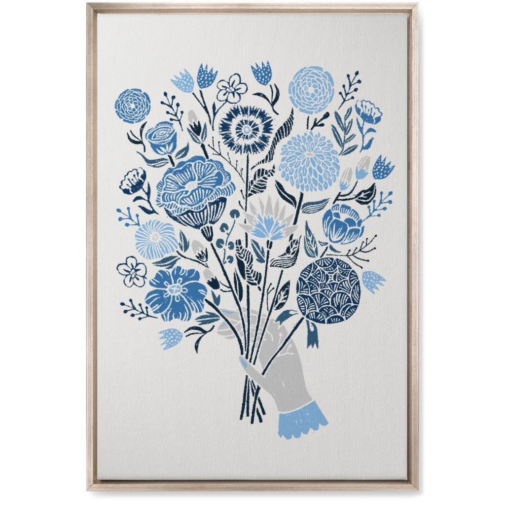Bouquet in Hand - Blue Wall Art, Metallic, Single piece, Canvas, 20x30, Blue