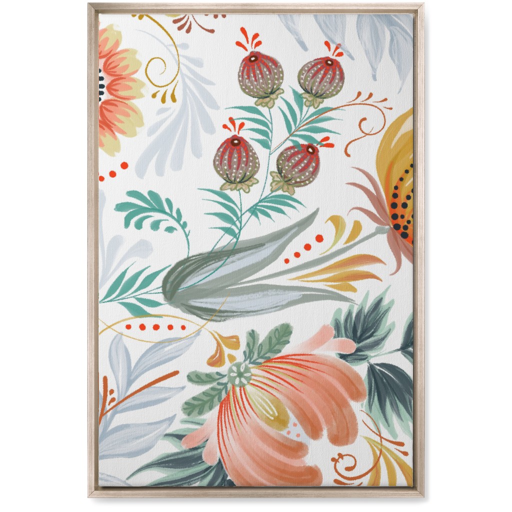 Folksy Floral - Multi on White Wall Art, Metallic, Single piece, Canvas, 20x30, Multicolor