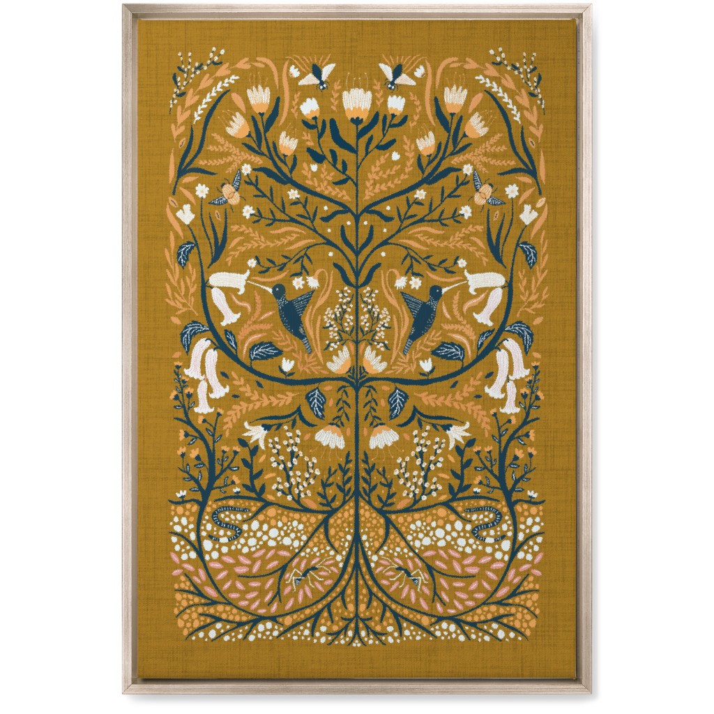 Ecosystems, Folk Art - Orange Wall Art, Metallic, Single piece, Canvas, 20x30, Orange