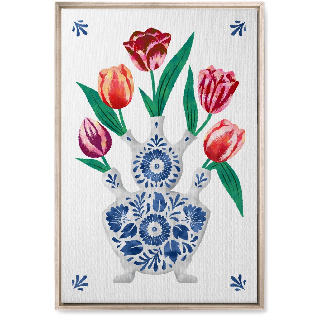 Tulips in Royal Blue Vase - Multi Wall Art, Metallic, Single piece, Canvas, 20x30, Multicolor