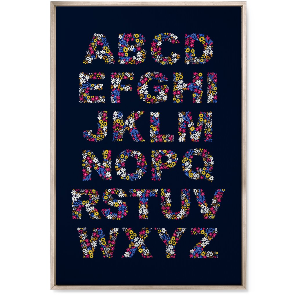 Rustic Wildflower Alphabet Wall Art, Metallic, Single piece, Canvas, 24x36, Blue, Dark Blue