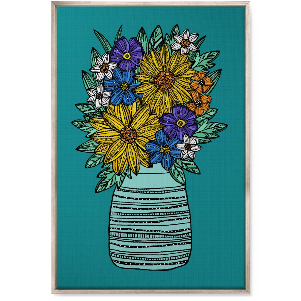 Sunflower Bouquet - Teal Wall Art, Metallic, Single piece, Canvas, 24x36, Multicolor