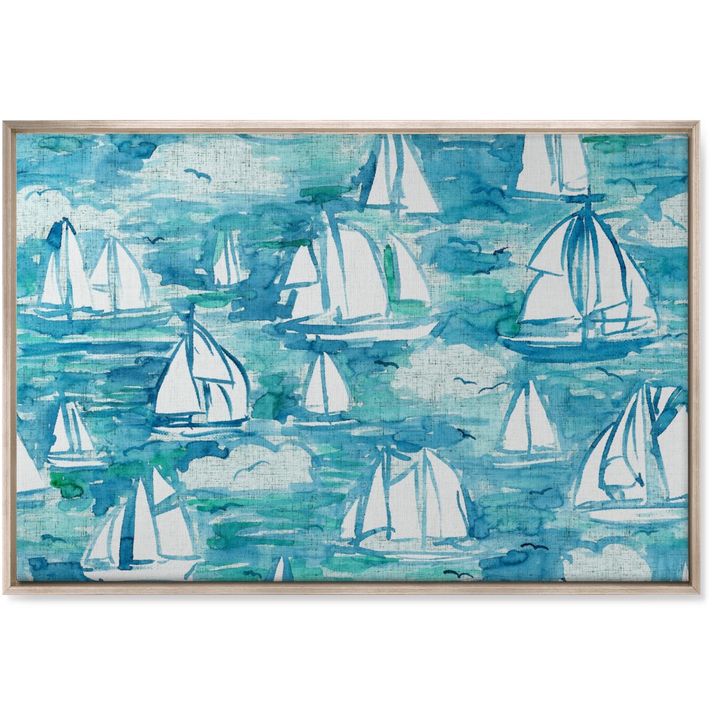 Sailboats Sailing Watercolor Loosely Painted - Blue Wall Art, Metallic, Single piece, Canvas, 24x36, Blue