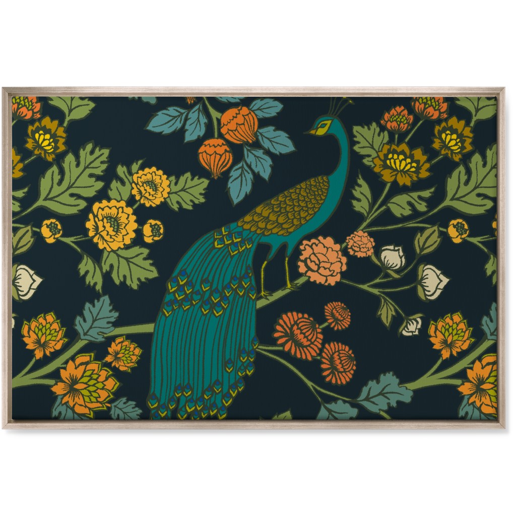 Peacock Garden - Midnight Wonderland Wall Art, Metallic, Single piece, Canvas, 24x36, Blue, True Blue
