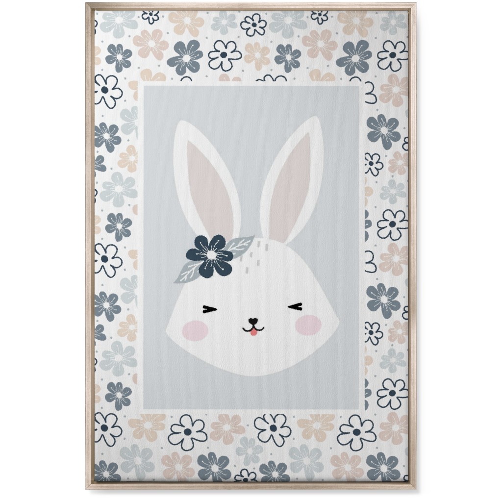 Spring Baby Girl Bunny - Neutral Soft Palette Wall Art, Metallic, Single piece, Canvas, 24x36, Blue