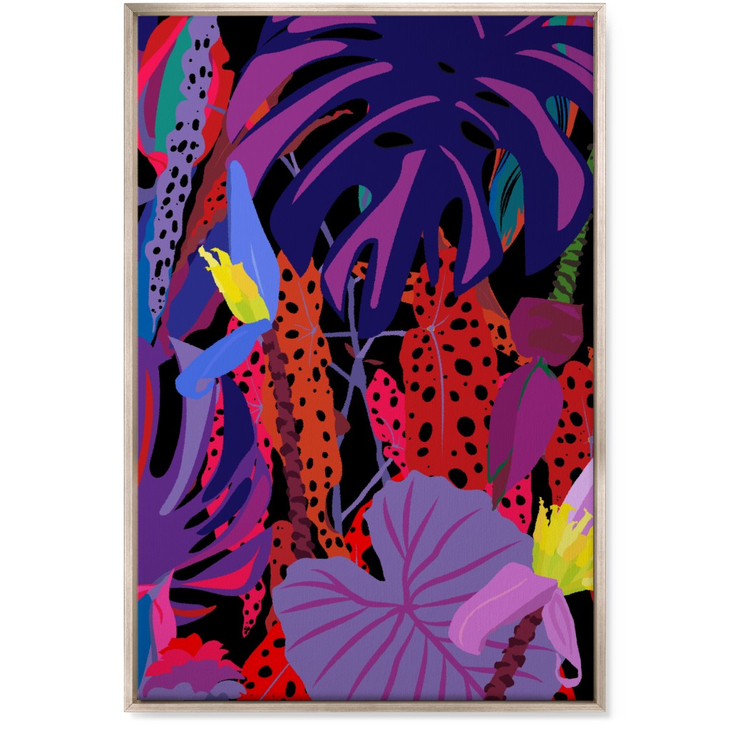 Neon Night Tropical Garden - Purple Wall Art, Metallic, Single piece, Canvas, 24x36, Purple