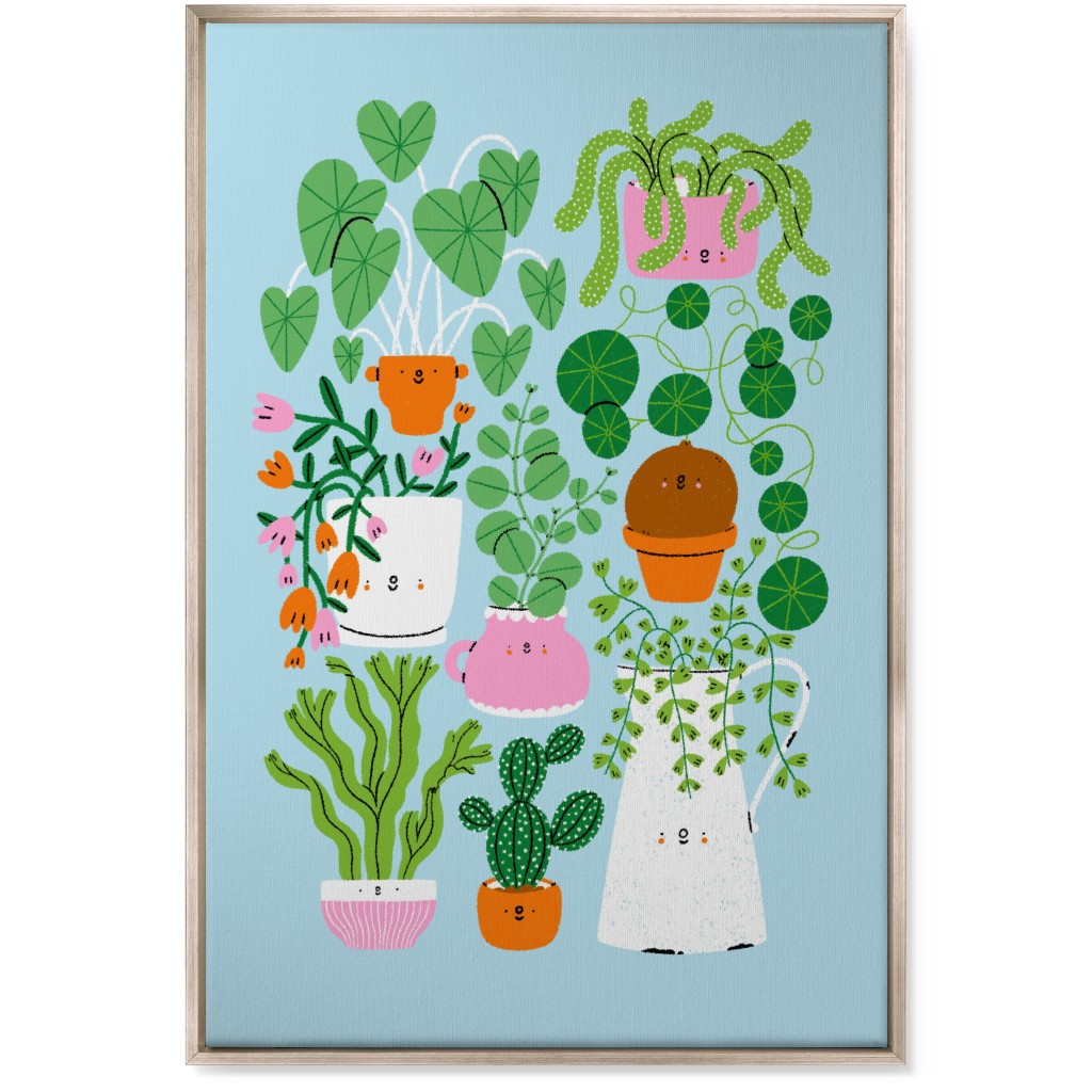 Plants Are Friends - Muti on Blue Wall Art, Metallic, Single piece, Canvas, 24x36, Multicolor