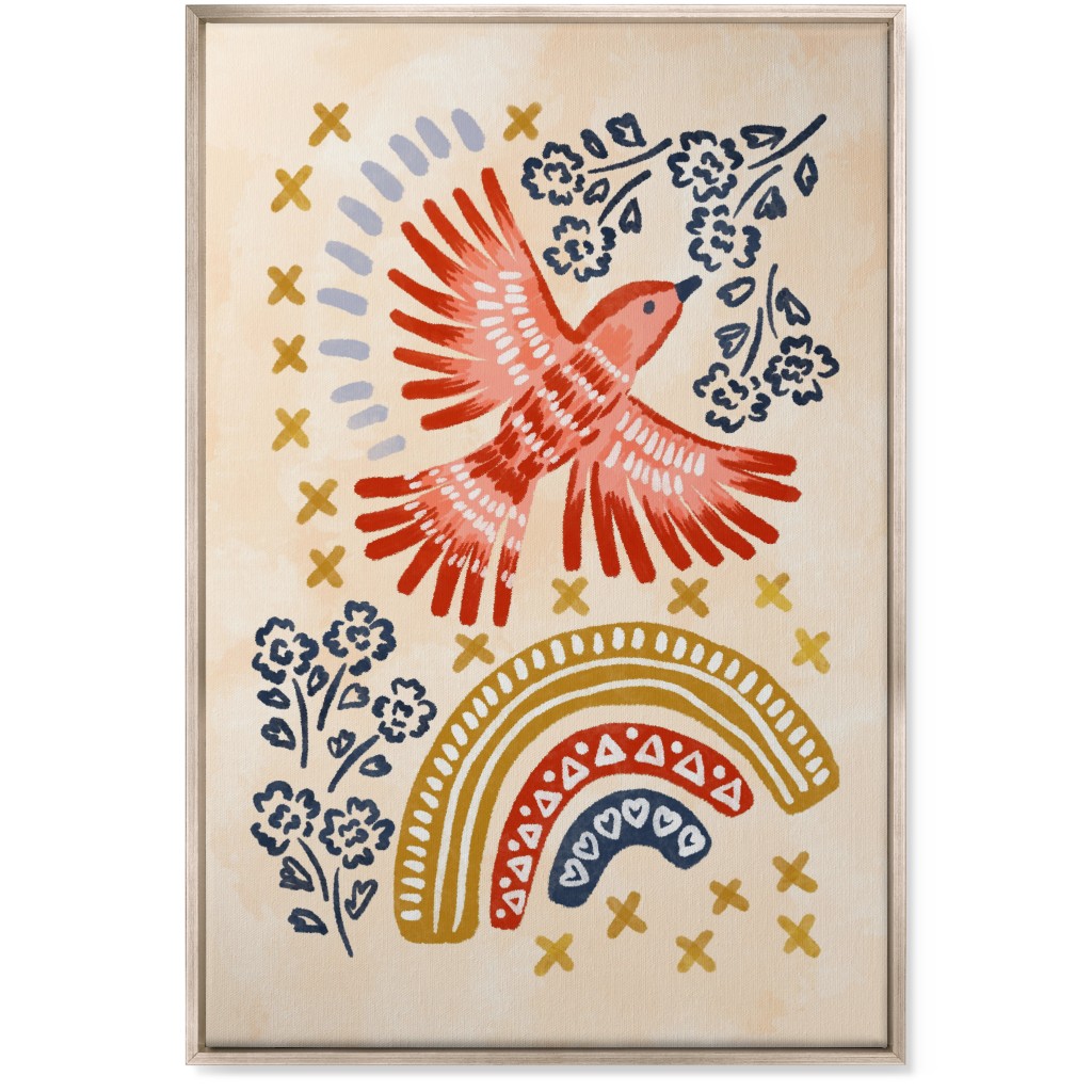 Bird, Rainbow, Flower, Spring Wall Art Wall Art, Metallic, Single piece, Canvas, 24x36, Multicolor