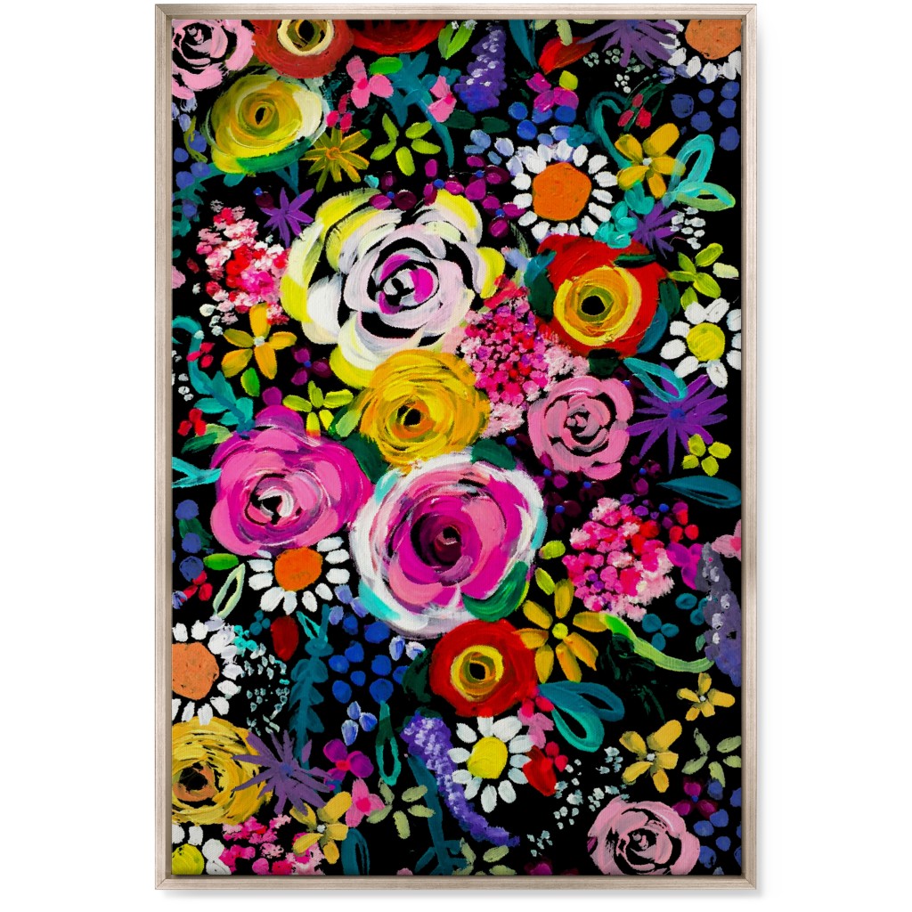 Les Fleurs Floral Painting Wall Art, Metallic, Single piece, Canvas, 24x36, Multicolor, Ink Spot