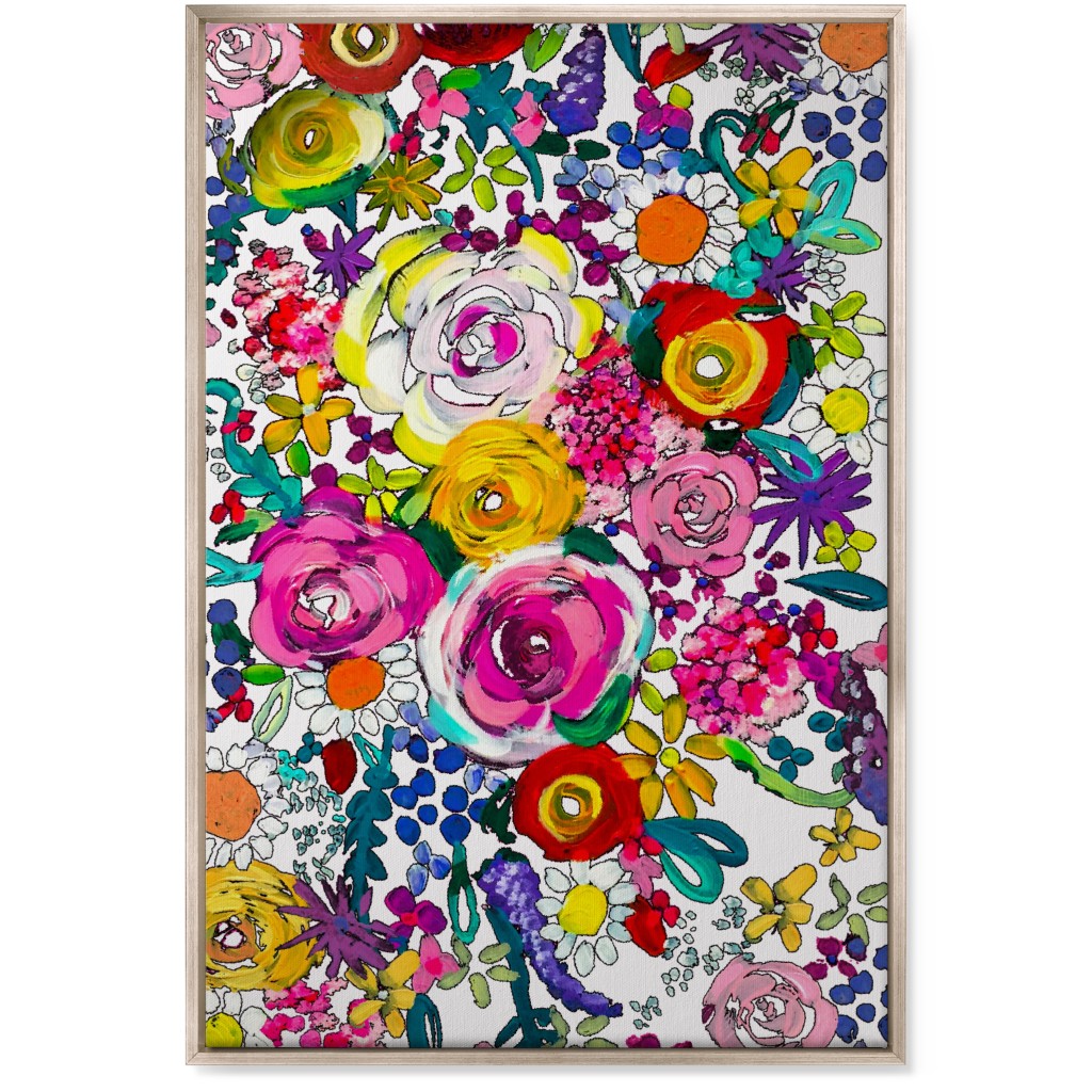 Les Fleurs Floral Painting Wall Art, Metallic, Single piece, Canvas, 24x36, Multicolor