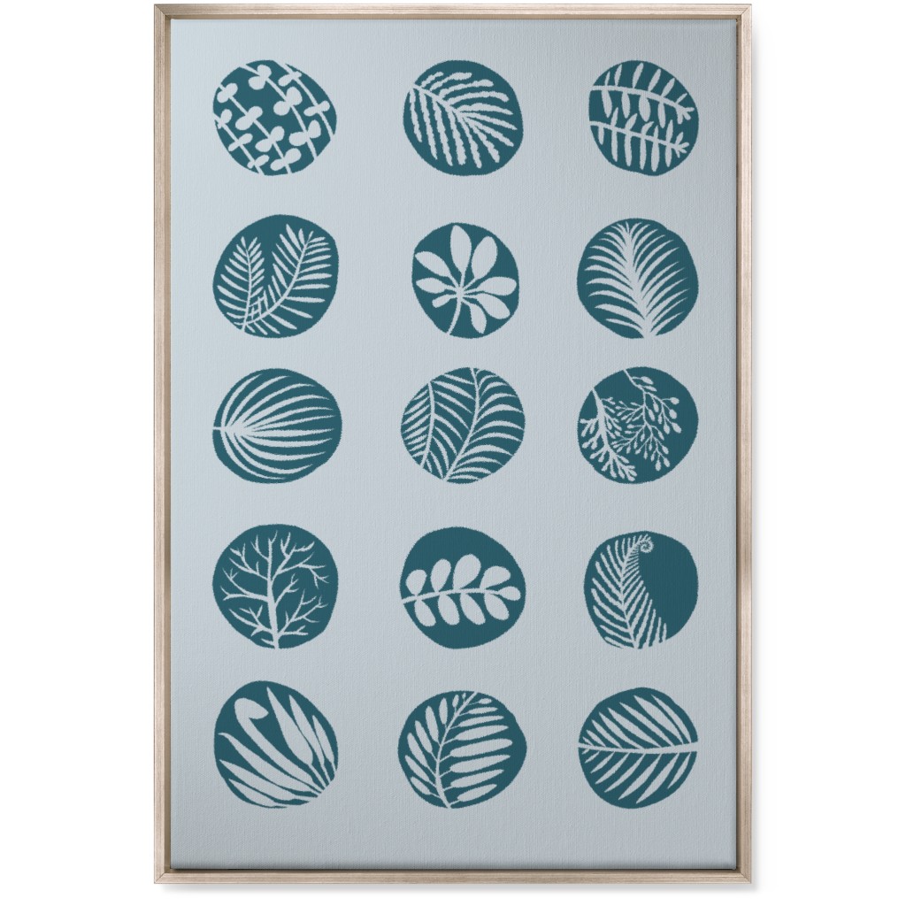 15 Round Leaves - Blue Wall Art, Metallic, Single piece, Canvas, 24x36, Blue