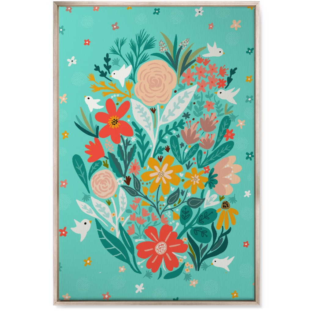Floral Days - Multi on Blue Wall Art, Metallic, Single piece, Canvas, 24x36, Multicolor