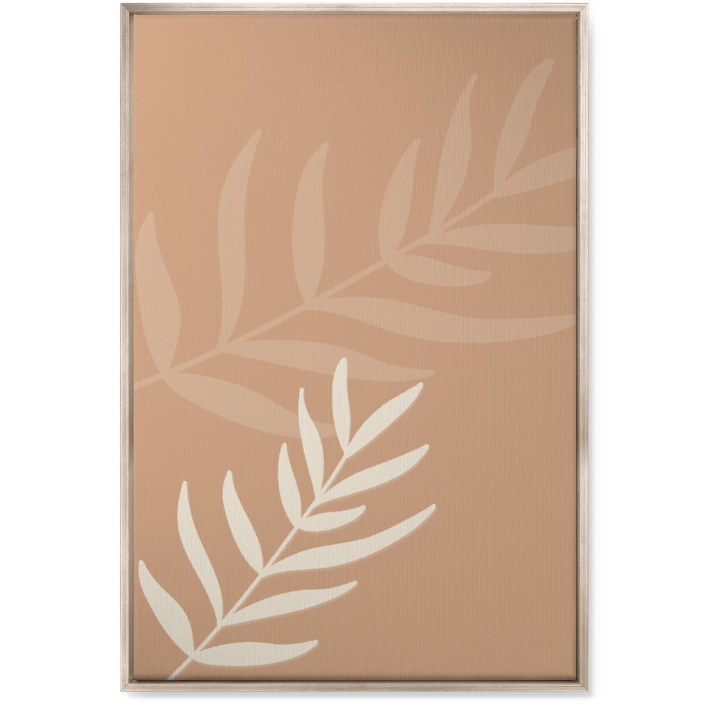 Fern Leaves in Neutral Earth Tones Wall Art, Metallic, Single piece, Canvas, 24x36, Orange, Tan