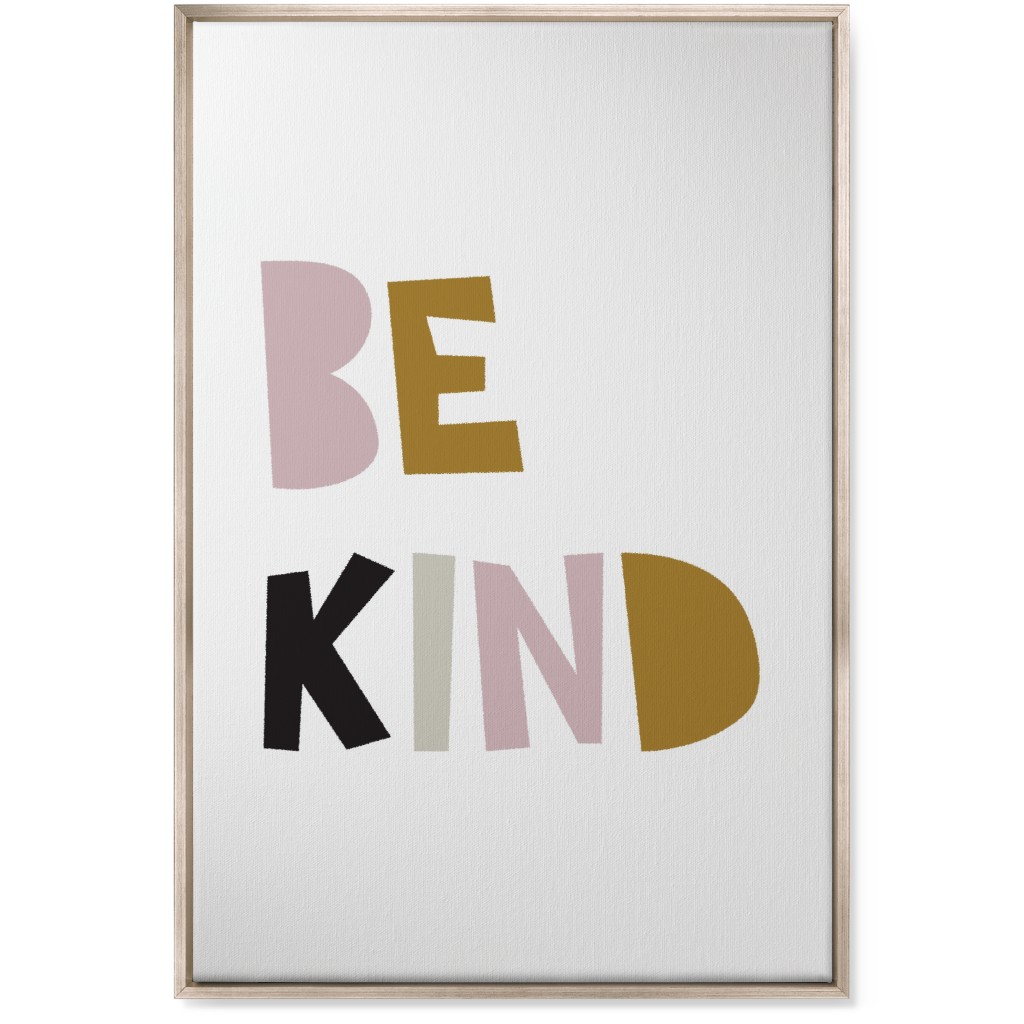 Be Kind Typography - Neutral With Pink Wall Art, Metallic, Single piece, Canvas, 24x36, Multicolor