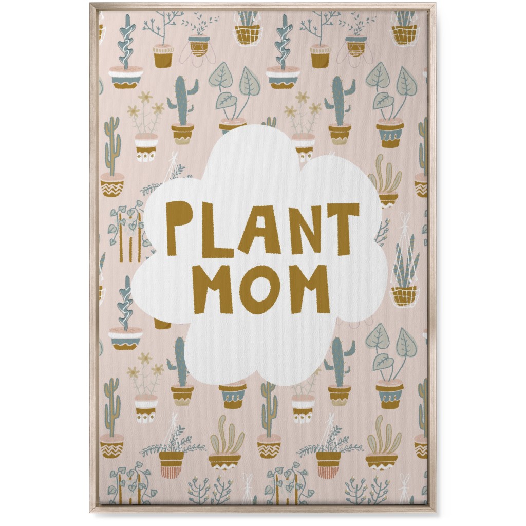 Plant Mom Indoor Garden - Neutral on Pink Wall Art, Metallic, Single piece, Canvas, 24x36, Multicolor