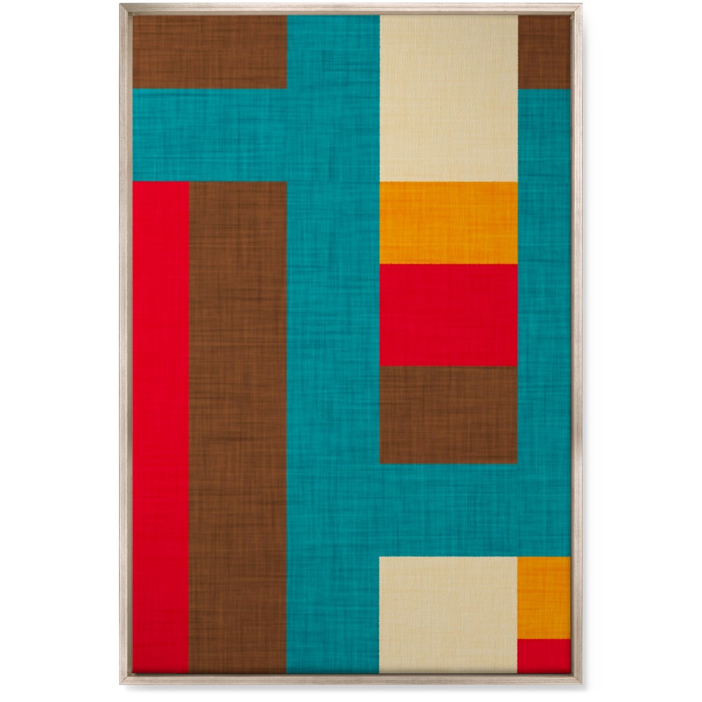 Abstract Mod Cube - Multi on Blue Wall Art, Metallic, Single piece, Canvas, 24x36, Multicolor