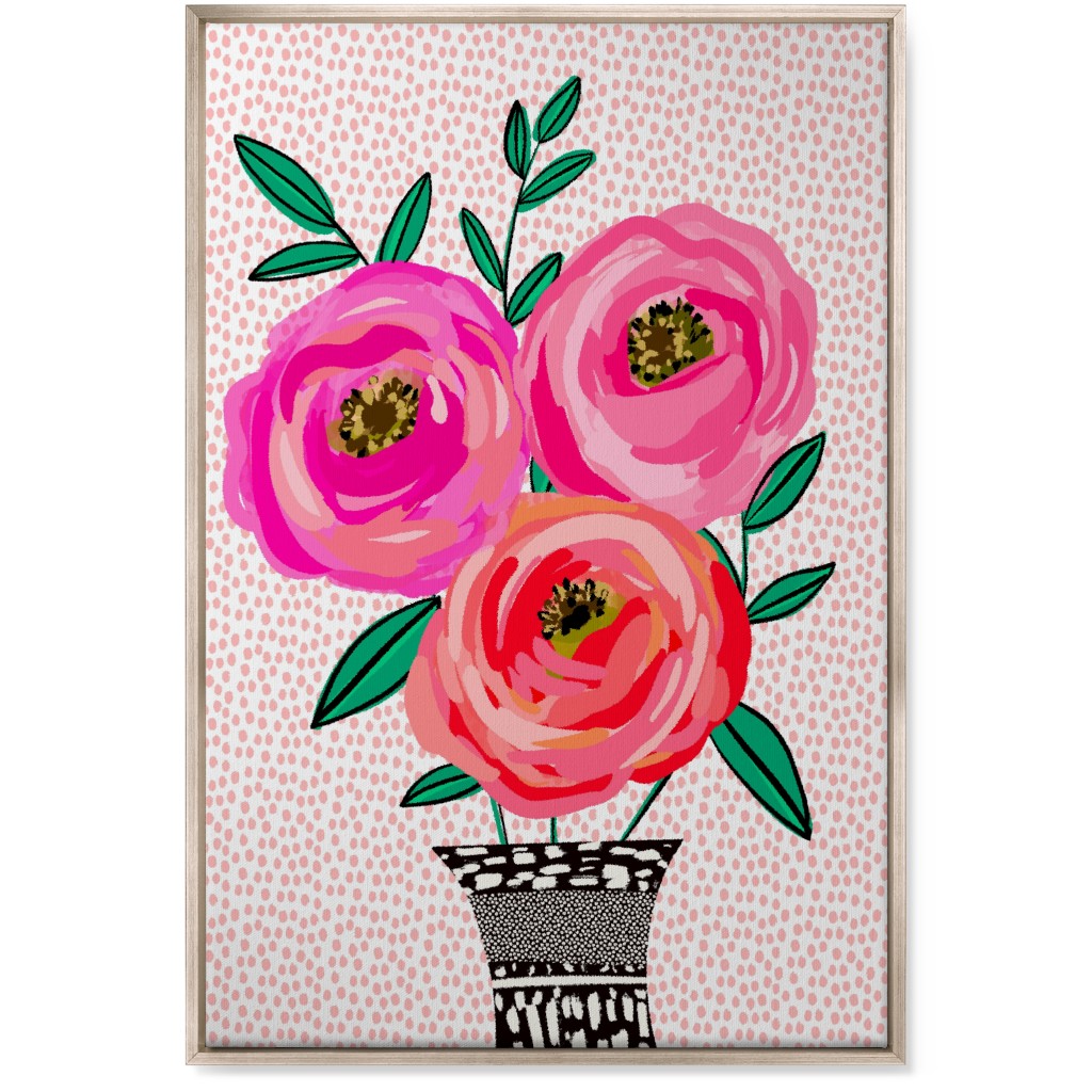 Happy Day Florals - Pink Wall Art, Metallic, Single piece, Canvas, 24x36, Pink, Bright Pink