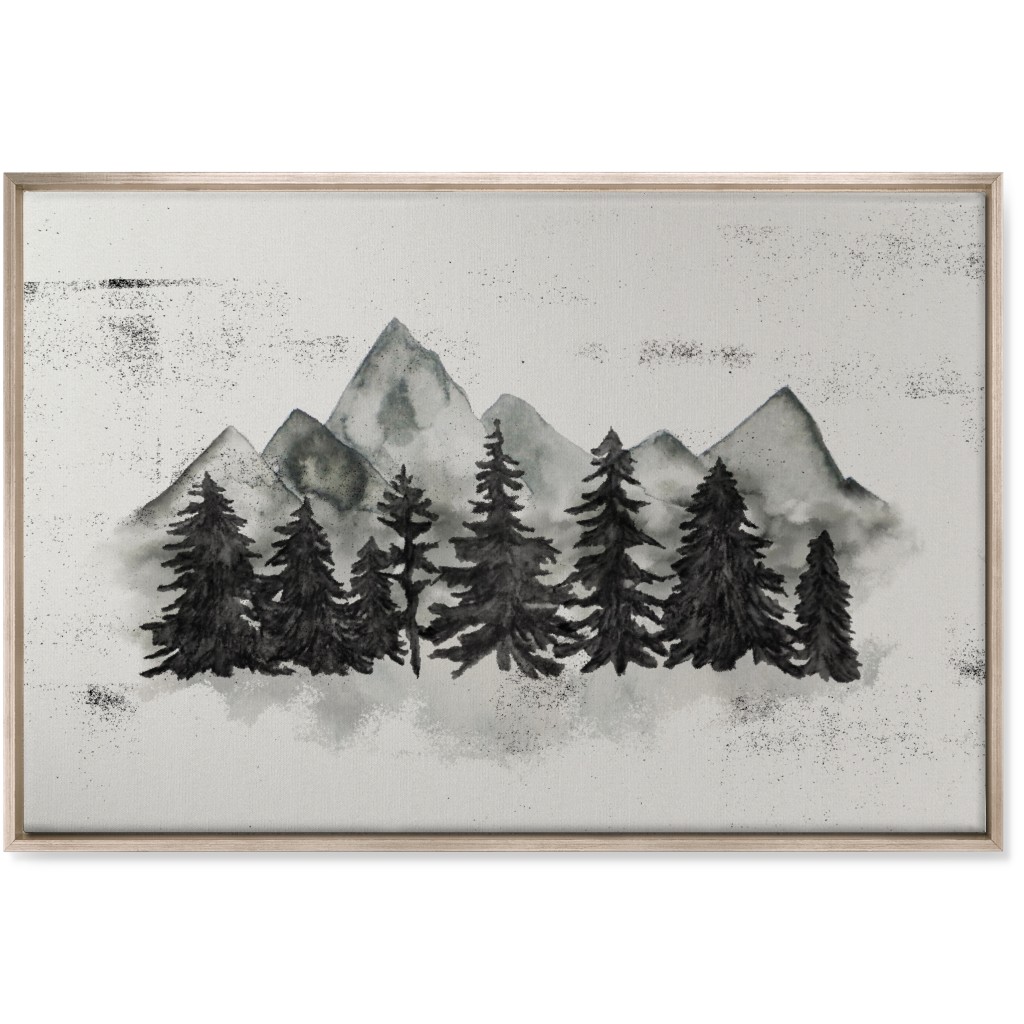 Pines and Mountains - Gray Wall Art, Metallic, Single piece, Canvas, 24x36, Black, Black