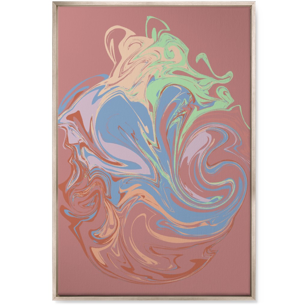 Abstract Marble Smoke Swirl - Multi on Pink Wall Art, Metallic, Single piece, Canvas, 24x36, Multicolor