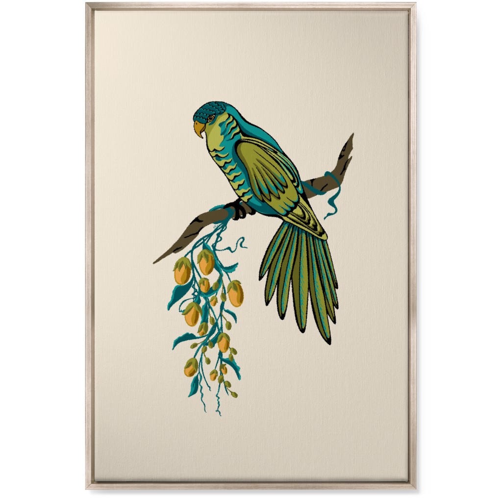 Bird Perched on Branch - Multi Wall Art, Metallic, Single piece, Canvas, 24x36, Beige, Pearl