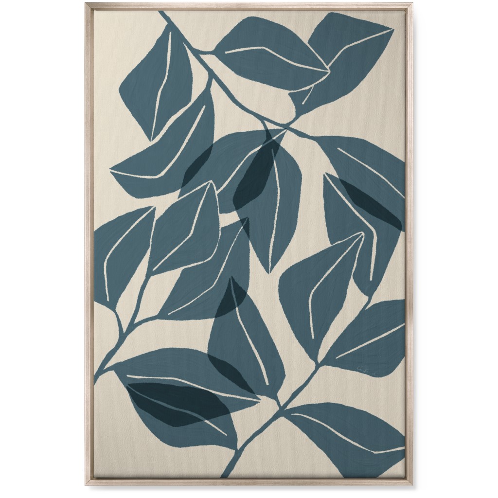 Botanical Ficus Leaves Wall Art, Metallic, Single piece, Canvas, 24x36, Blue, Sapphire