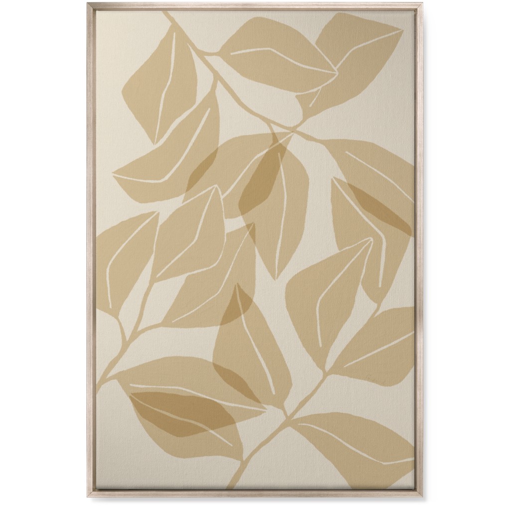 Botanical Ficus Leaves Wall Art, Metallic, Single piece, Canvas, 24x36, Beige