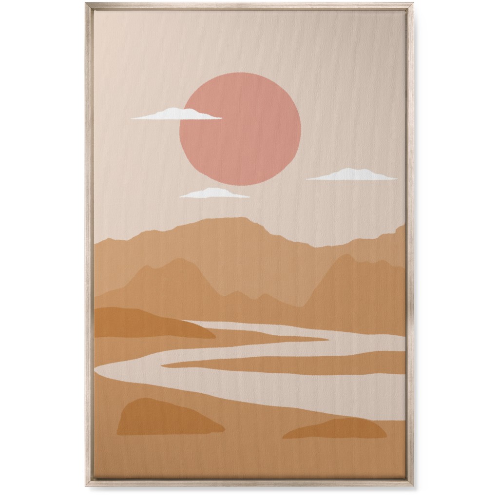 Abstract Landscape With River - Neutral Wall Art, Metallic, Single piece, Canvas, 24x36, Orange, Orange