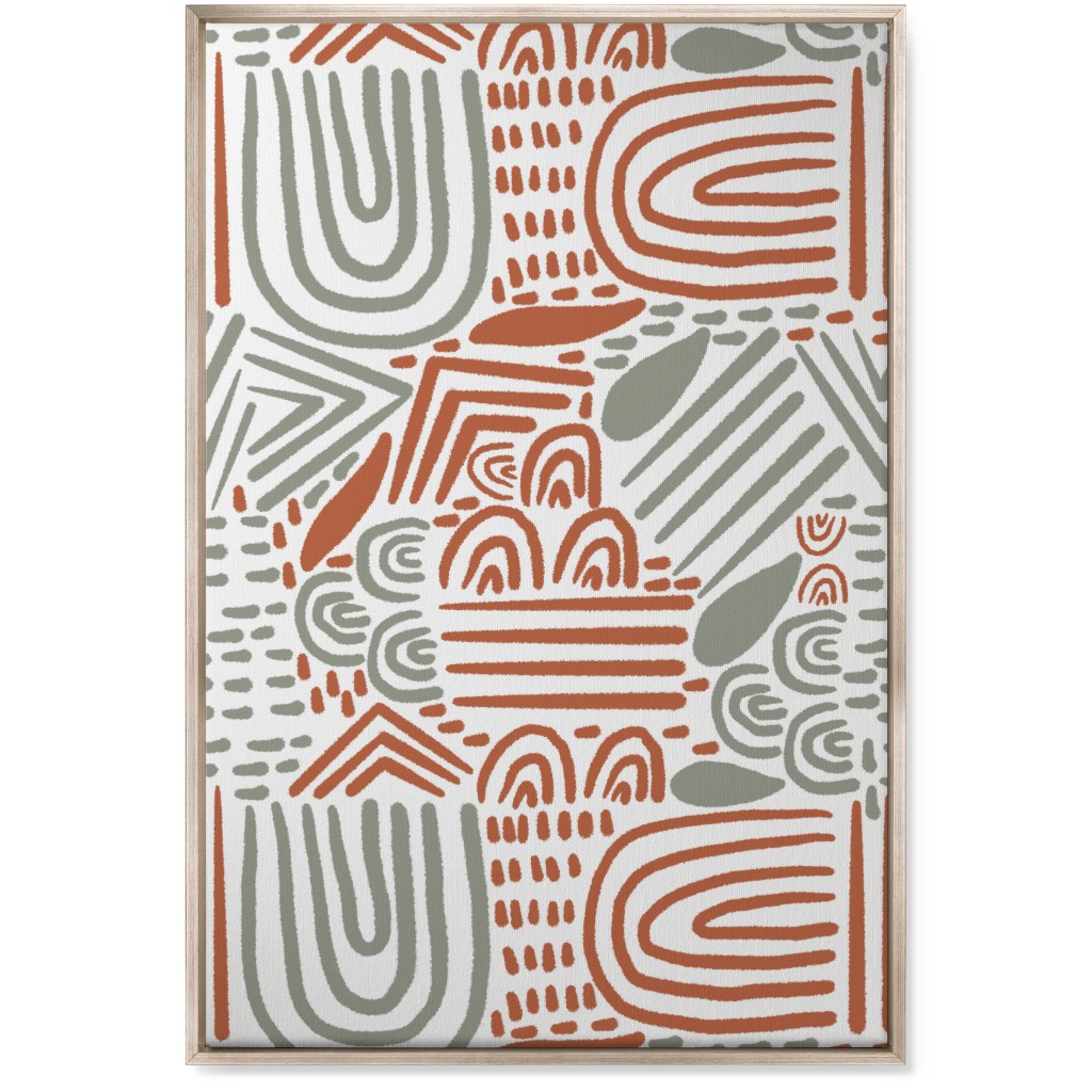 Modern Boho Abstract Shapes - Gray and Terracotta Wall Art, Metallic, Single piece, Canvas, 24x36, Orange, Orange