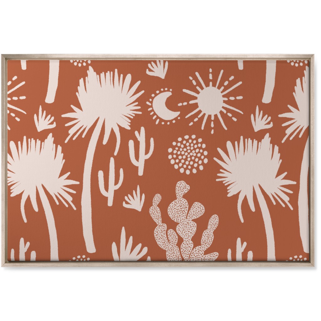 Boho Cactus and Palm Trees - Terracotta Wall Art, Metallic, Single piece, Canvas, 24x36, Orange