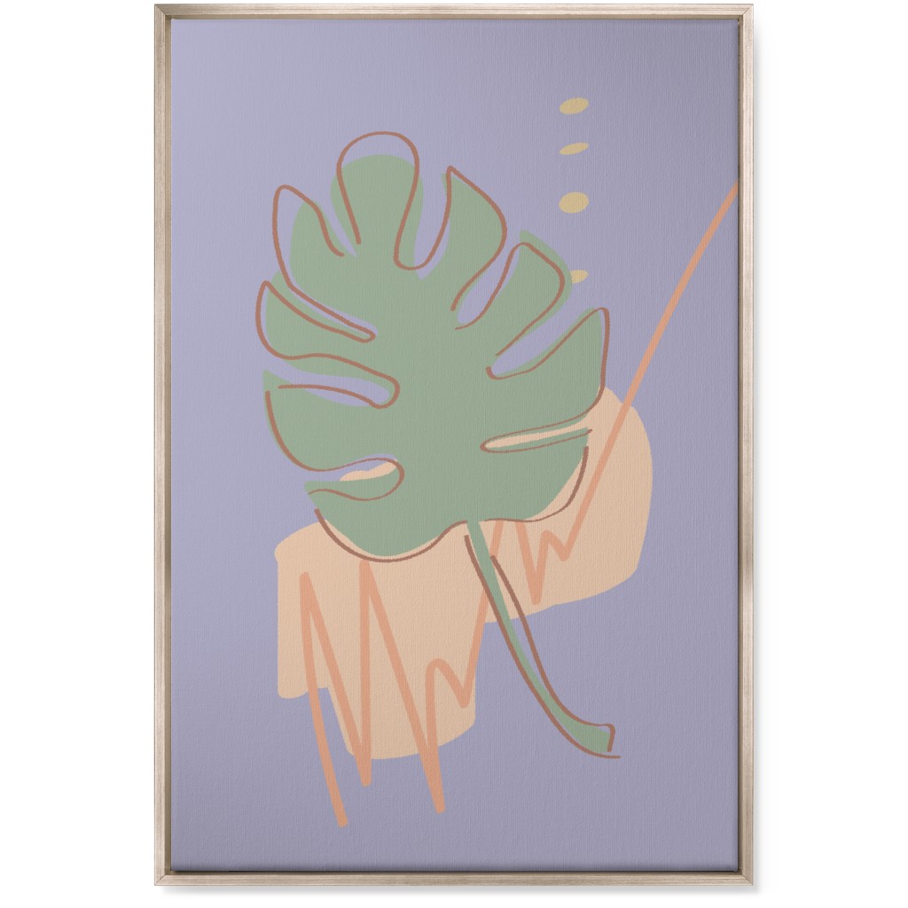 Modern Monstera Leaf - Purple and Green Wall Art, Metallic, Single piece, Canvas, 24x36, Purple
