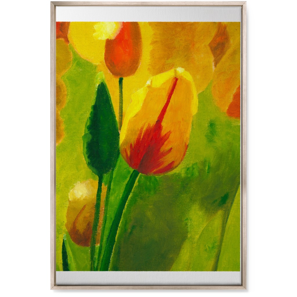 Tulip Hand Painted Oil - Orange and Green Wall Art, Metallic, Single piece, Canvas, 24x36, Orange, Orange