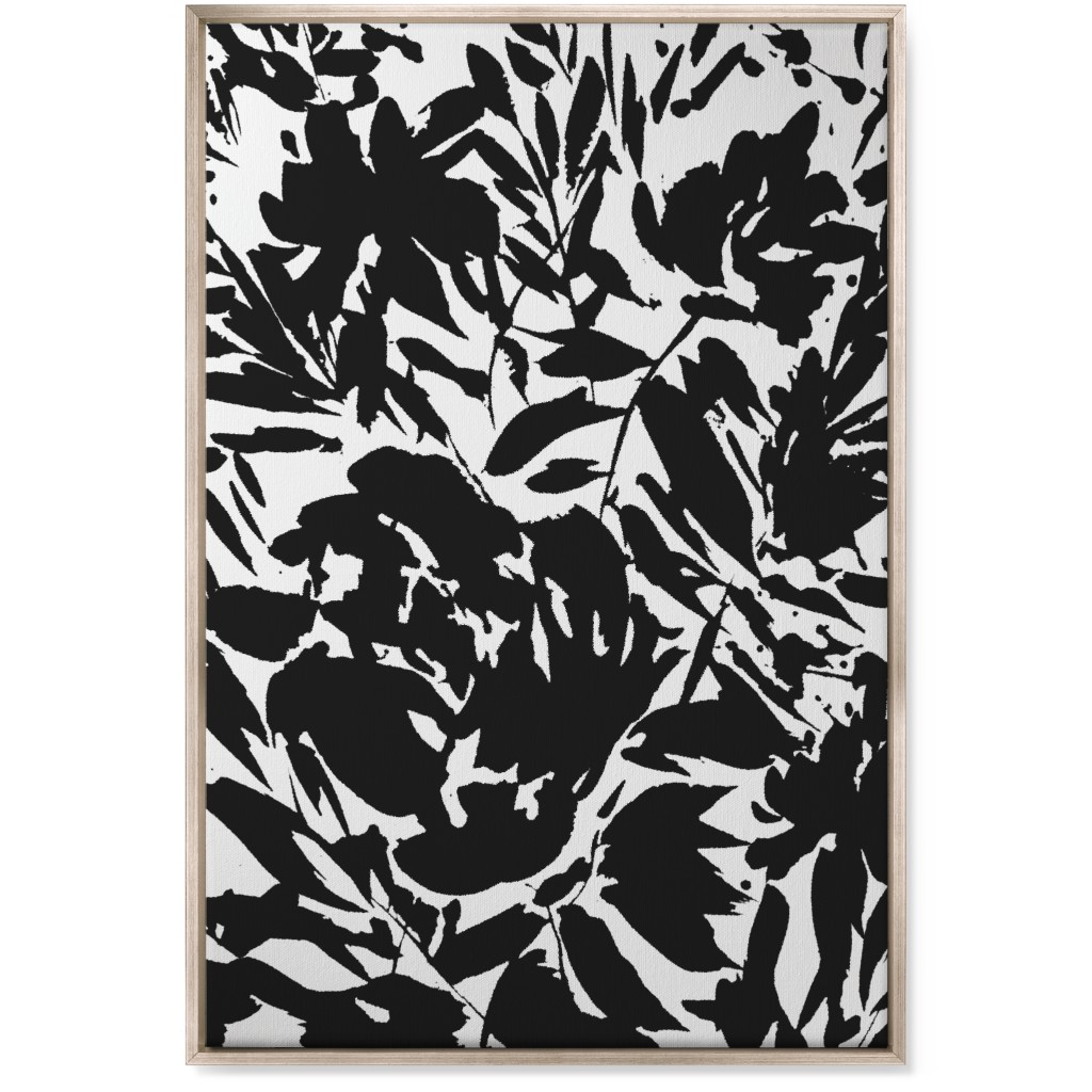 Floral Silhouette - Black and White Wall Art, Metallic, Single piece, Canvas, 24x36, Black