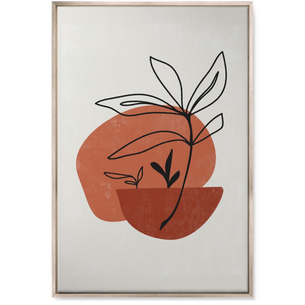 Abstract Leaf Sketch - Terracotta and Ivory Wall Art, Metallic, Single piece, Canvas, 24x36, Brown