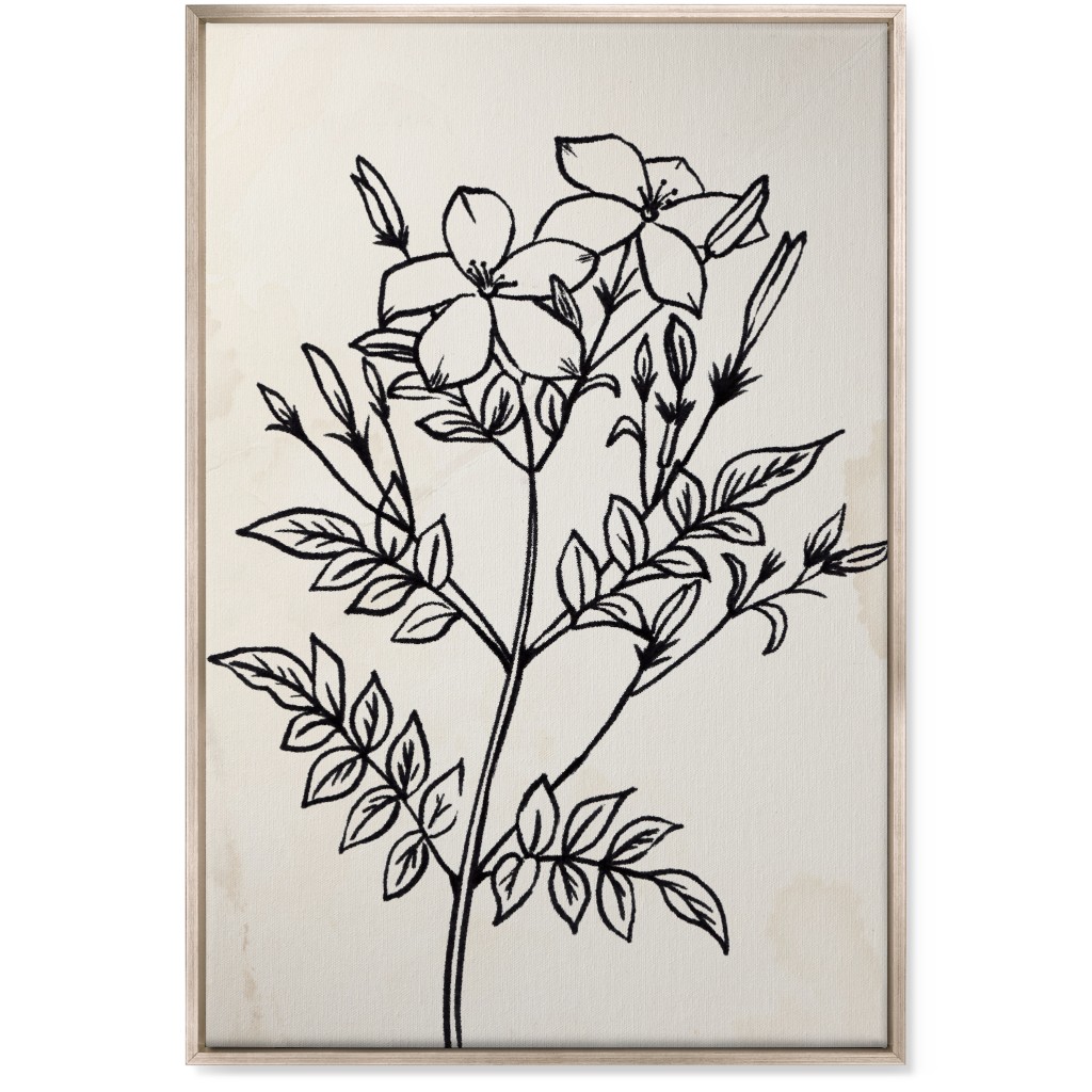 Vintage Jasmine Sketch - Beige and Black Wall Art, Metallic, Single piece, Canvas, 24x36, Beige