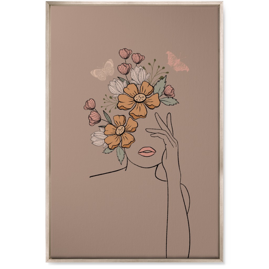 Line Art Botanical Sketch - Neutral Wall Art, Metallic, Single piece, Canvas, 24x36, Beige