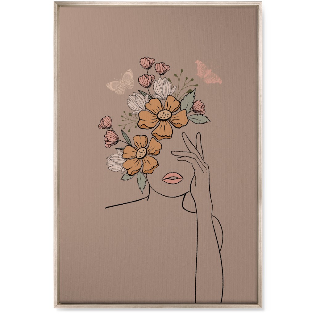 Line Art Botanical Sketch - Neutral Wall Art, Metallic, Single piece, Canvas, 24x36, Beige