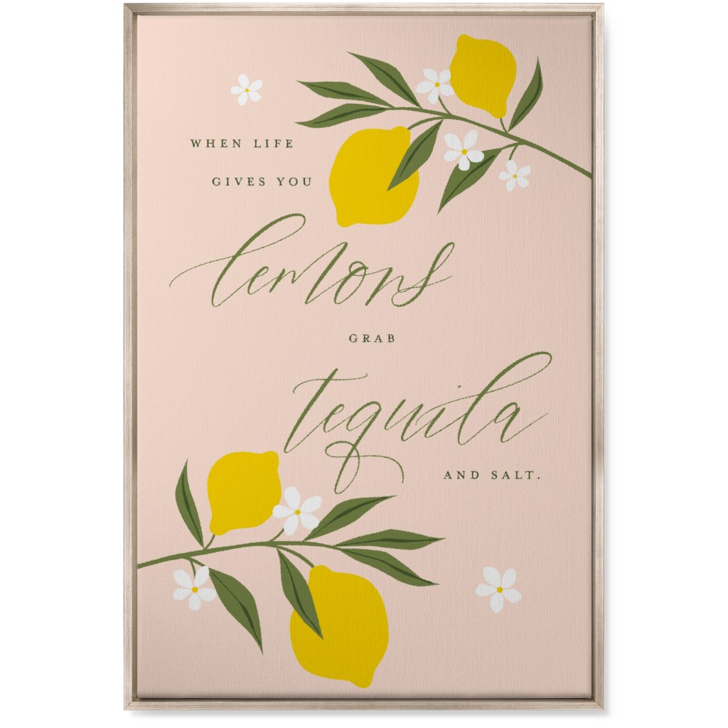 Life Lemons - Pink and Yellow Wall Art, Metallic, Single piece, Canvas, 24x36, Pink, Bright Pink