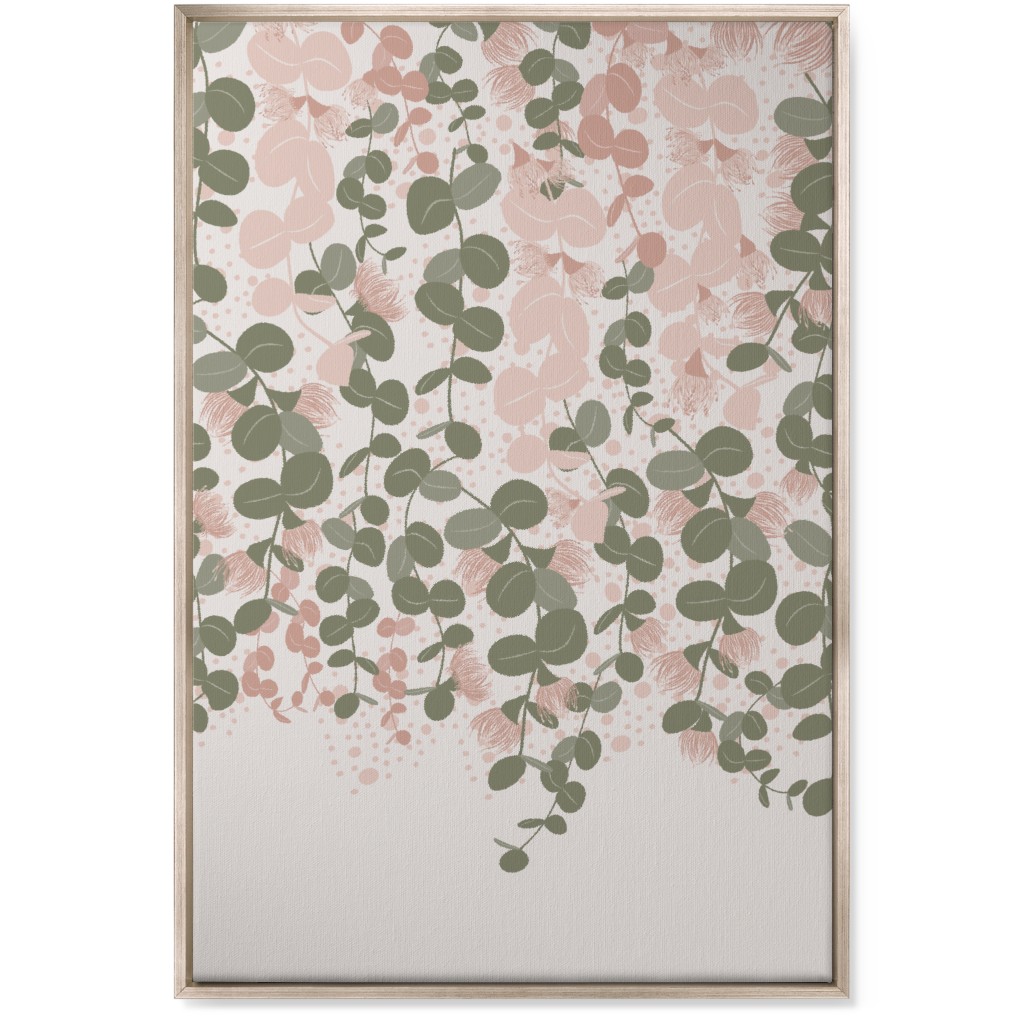 Eucalyptus - Pink & Green on Beige Wall Art, Metallic, Single piece, Canvas, 24x36, Green