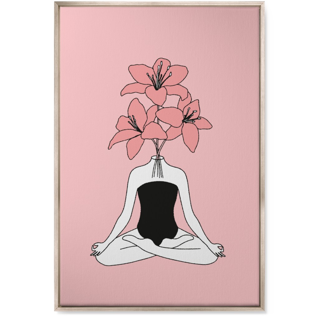 Feminine Yoga - Pink Wall Art, Metallic, Single piece, Canvas, 24x36, Pink, Bright Pink