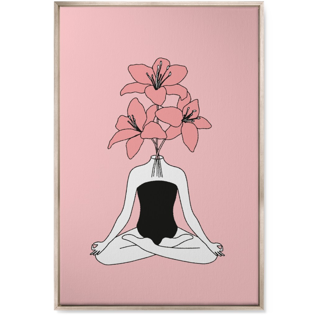 Feminine Yoga - Pink Wall Art, Metallic, Single piece, Canvas, 24x36, Pink