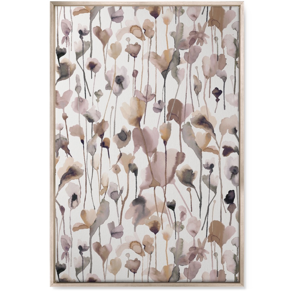 Watercolor Wild Rustic Flowers - Neutral Wall Art, Metallic, Single piece, Canvas, 24x36, Brown