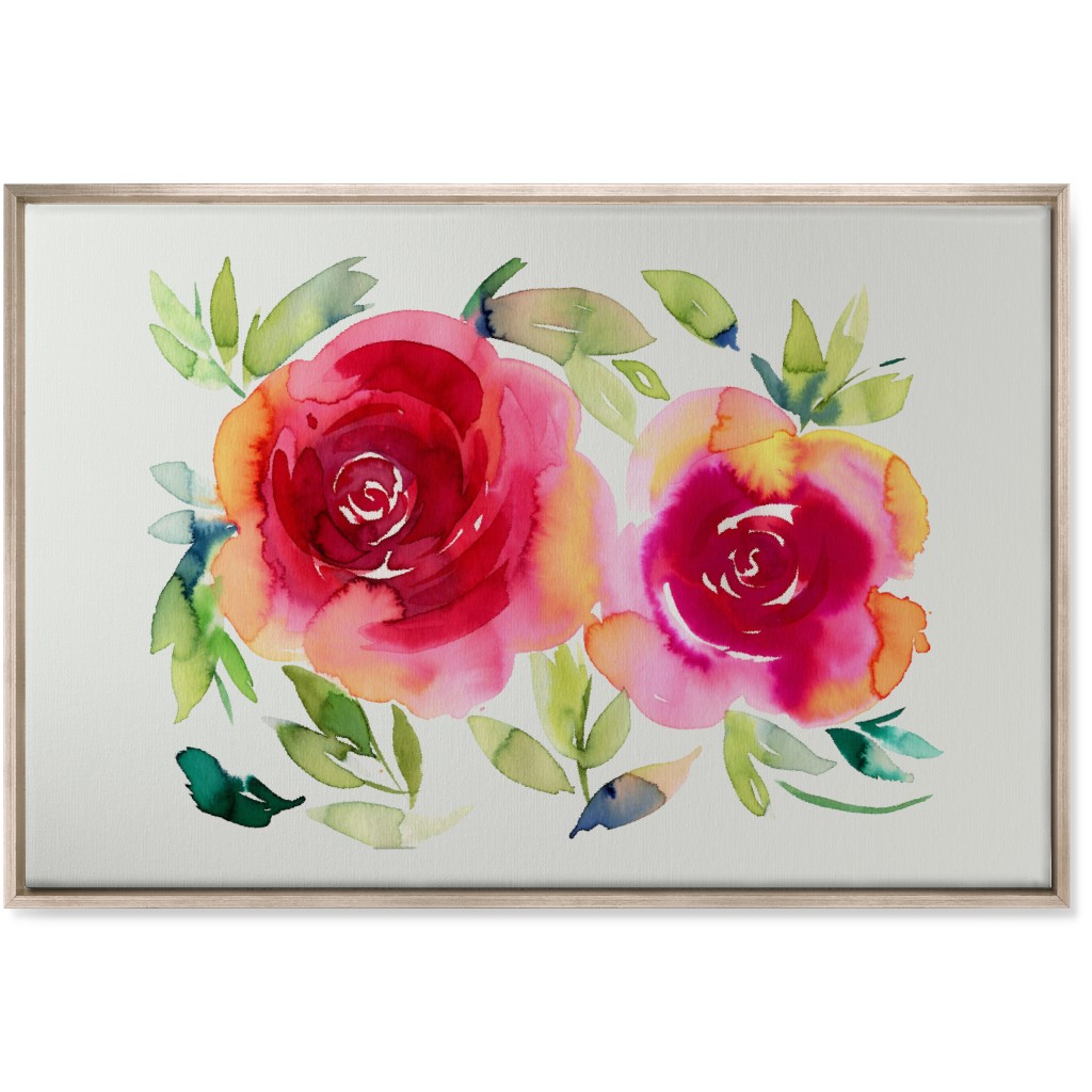 Watercolor Flowers - Pink on White Wall Art, Metallic, Single piece, Canvas, 24x36, Pink