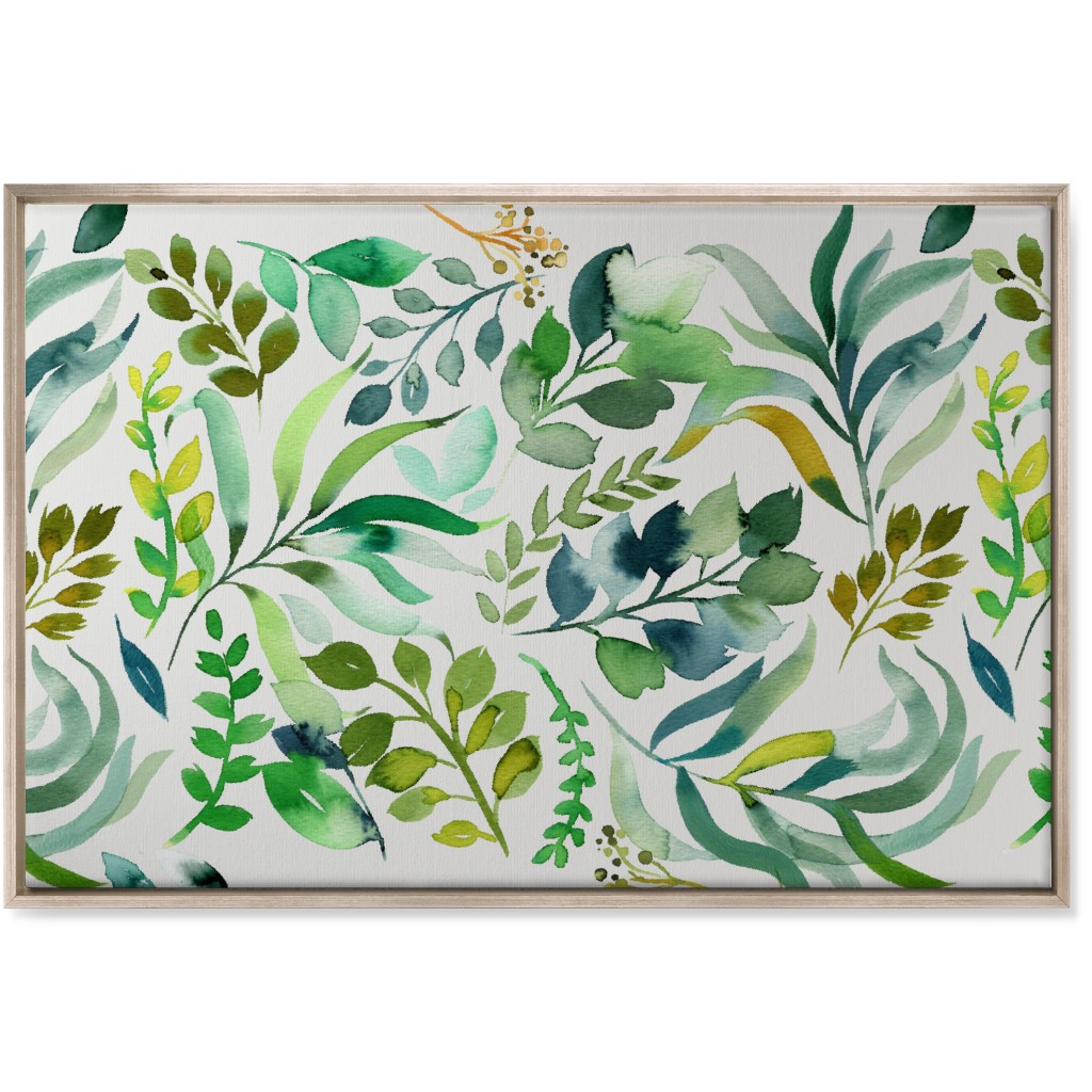 Watercolor Leaves Wall Art, Metallic, Single piece, Canvas, 24x36, Green, Verdant