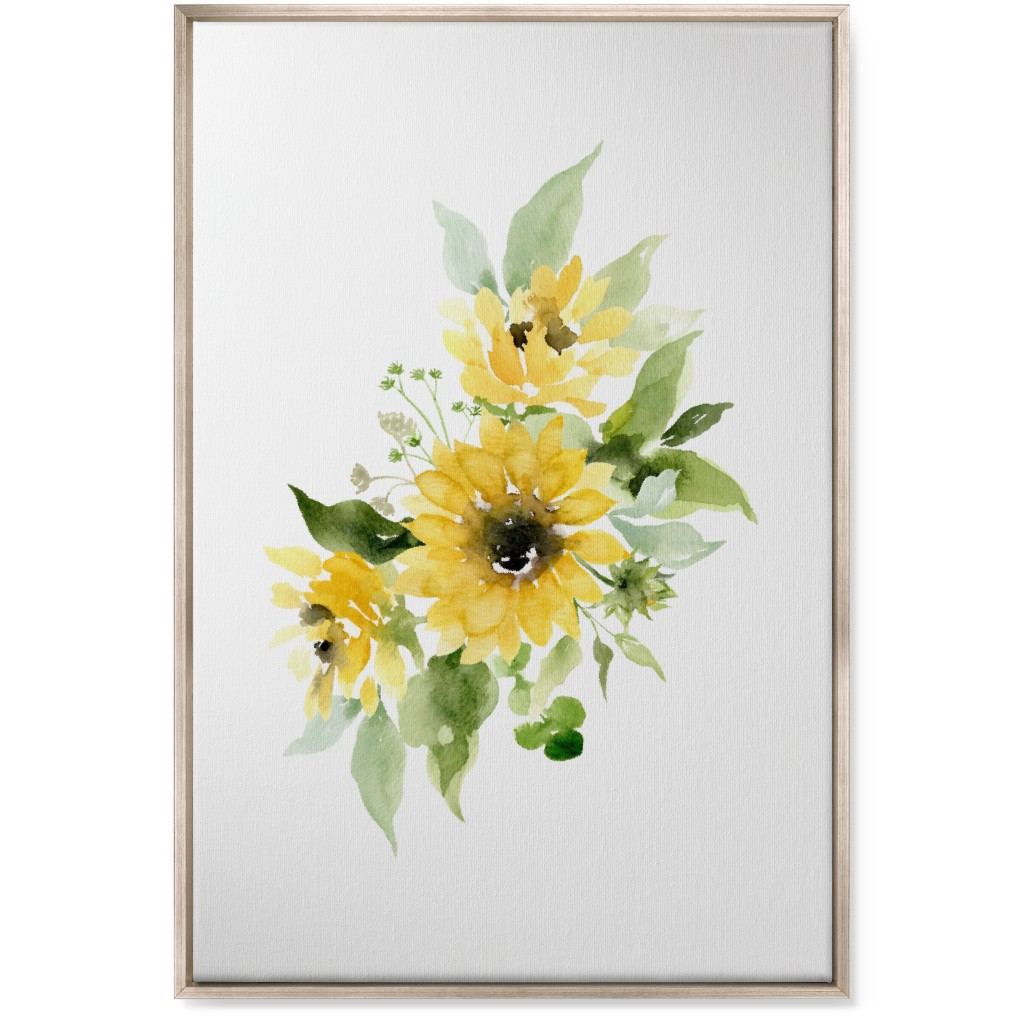 Sunflowers Watercolor - Yellow Wall Art, Metallic, Single piece, Canvas, 24x36, Yellow, Classic Yellow