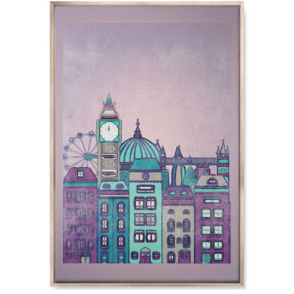 Pretty London Skyline Wall Art, Metallic, Single piece, Canvas, 24x36, Purple