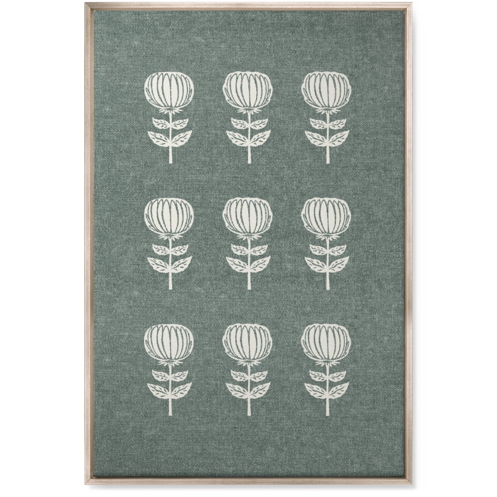 Block Print Floral Wall Art, Metallic, Single piece, Canvas, 24x36, Green, Catalina