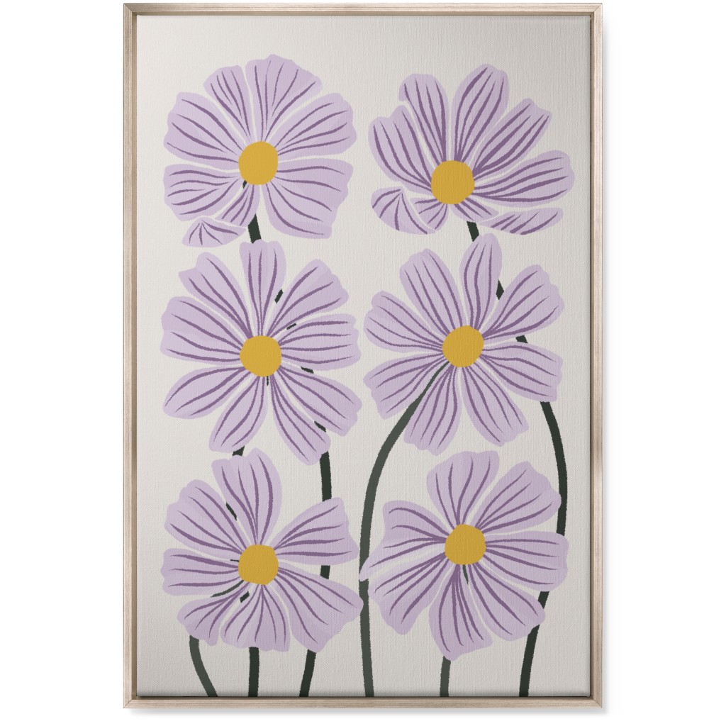 Botanical Cosmos Flowers Wall Art, Metallic, Single piece, Canvas, 24x36, Purple