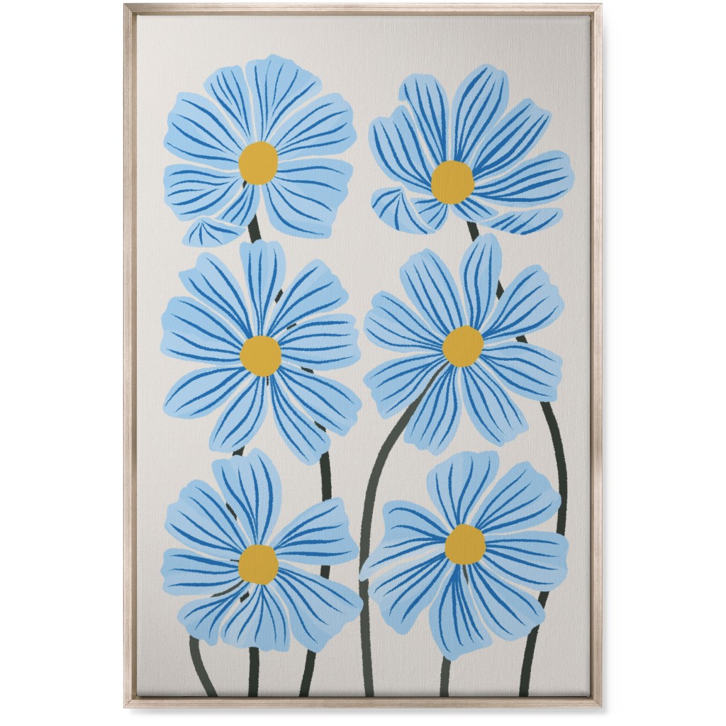 Botanical Cosmos Flowers Wall Art, Metallic, Single piece, Canvas, 24x36, Blue, Electric