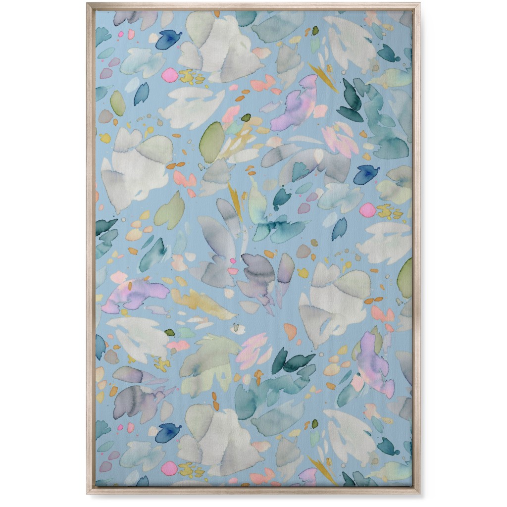 Abstract Petal Flowering Wall Art, Metallic, Single piece, Canvas, 24x36, Blue, Celeste