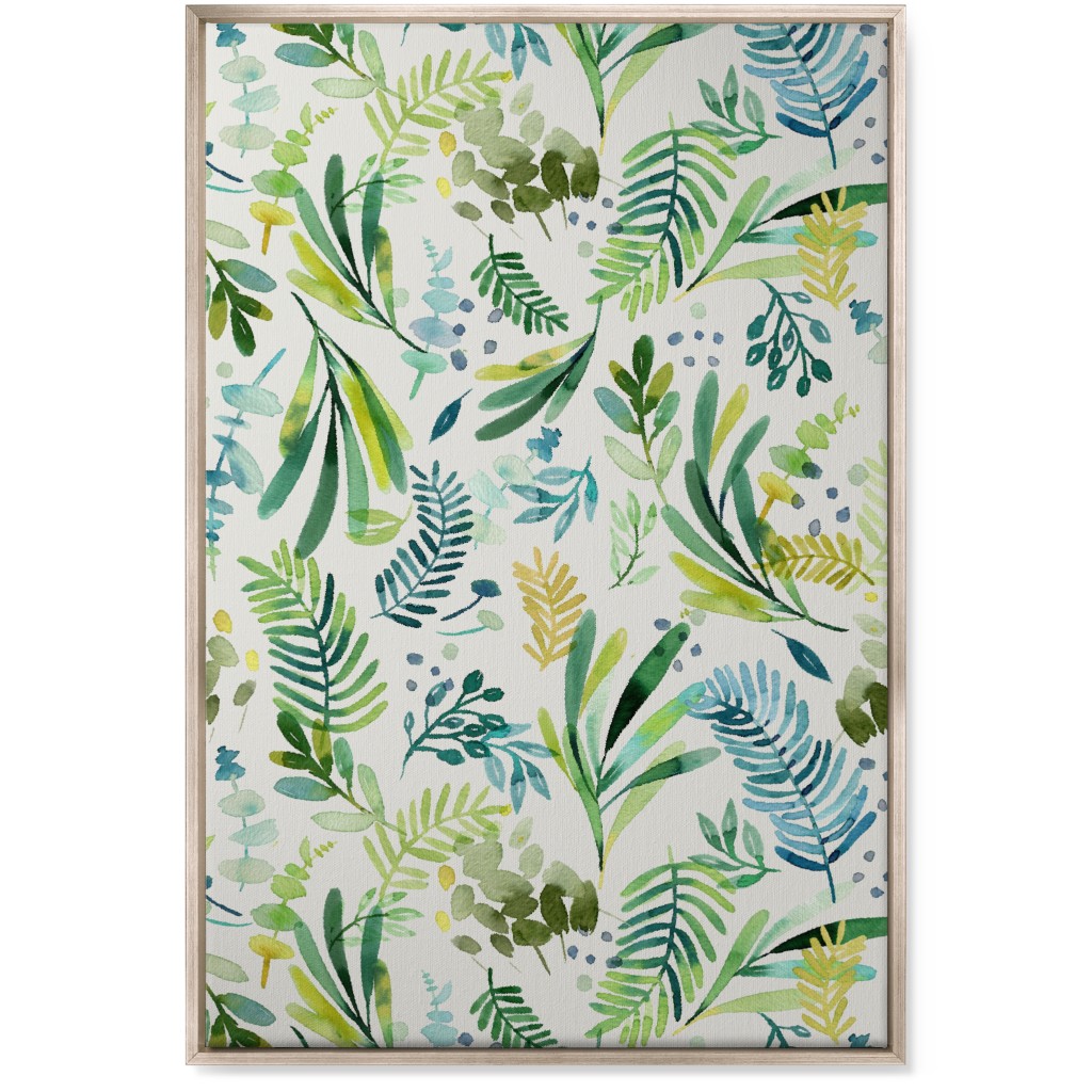 Tuscany Leaves - Green Wall Art, Metallic, Single piece, Canvas, 24x36, Green, Classic Green